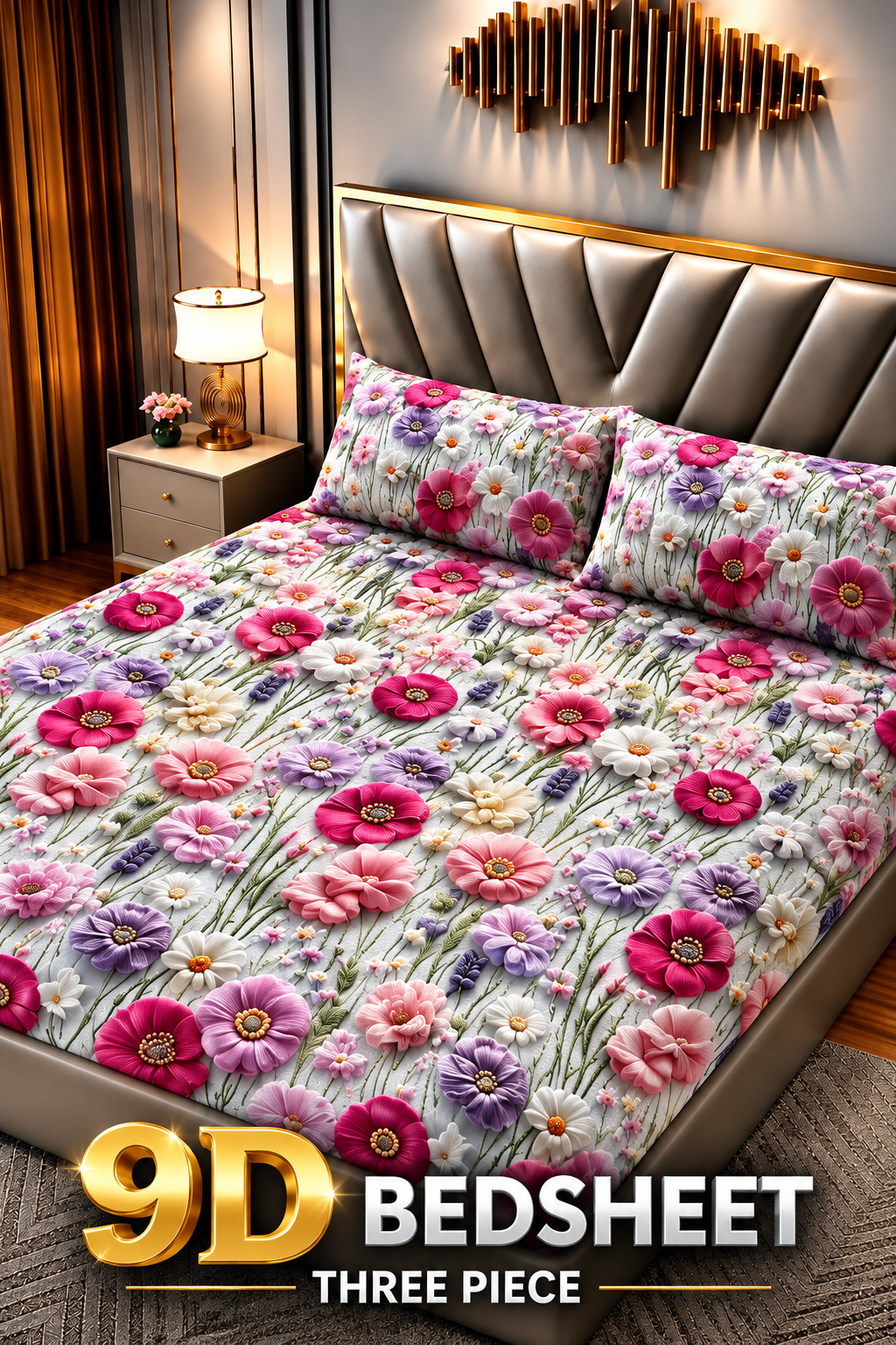 Real Imported 9D-Micro Cotton Double Bedsheet Set – With 2 Pillow Covers
