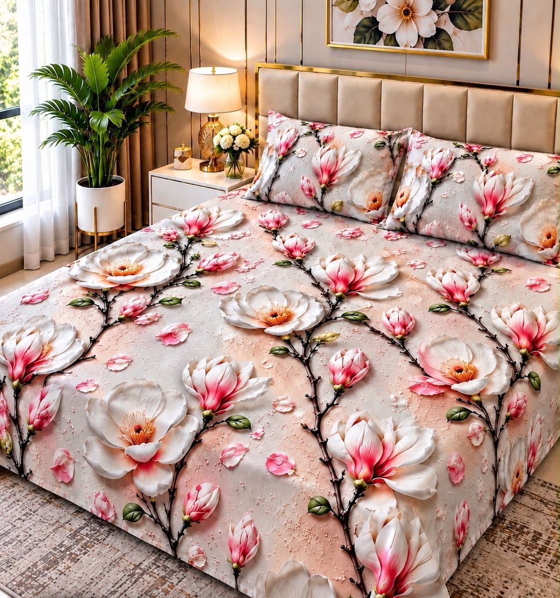 Real Imported 9D-Micro Cotton Double Bedsheet Set – With 2 Pillow Covers
