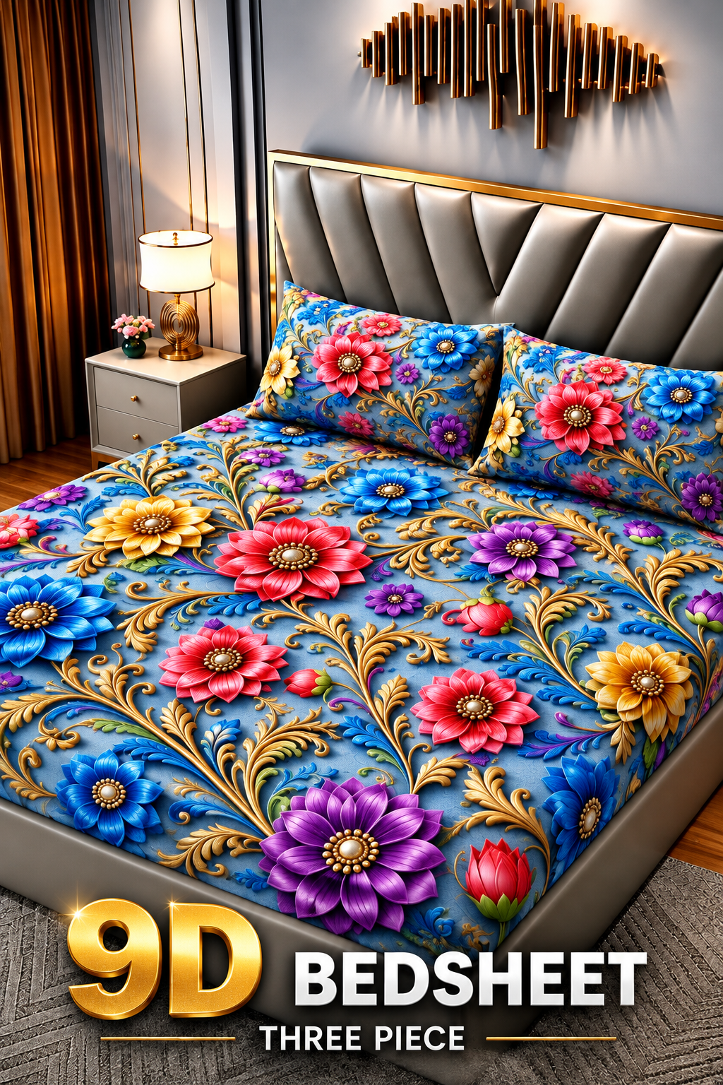 Real Imported 9D-Micro Cotton Double Bedsheet Set – With 2 Pillow Covers