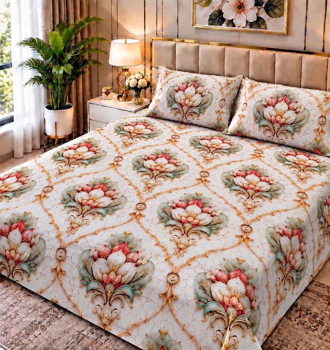 Real Imported 9D-Micro Cotton Double Bedsheet Set – With 2 Pillow Covers