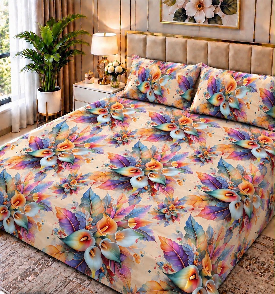 Real Imported 9D-Micro Cotton Double Bedsheet Set – With 2 Pillow Covers
