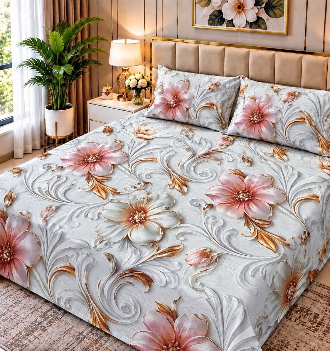 Real Imported 9D-Micro Cotton Double Bedsheet Set – With 2 Pillow Covers